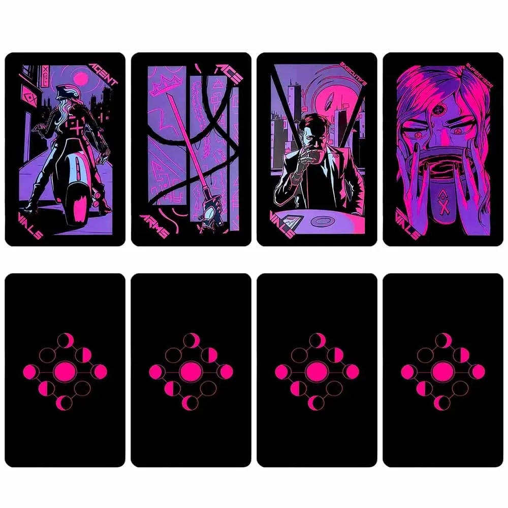 78pcs Cyberpunk Neon Moon Tarot Cards Oracle Card Fate Divination Leisure Entertainment Family Gatherings Tarot Card Game
