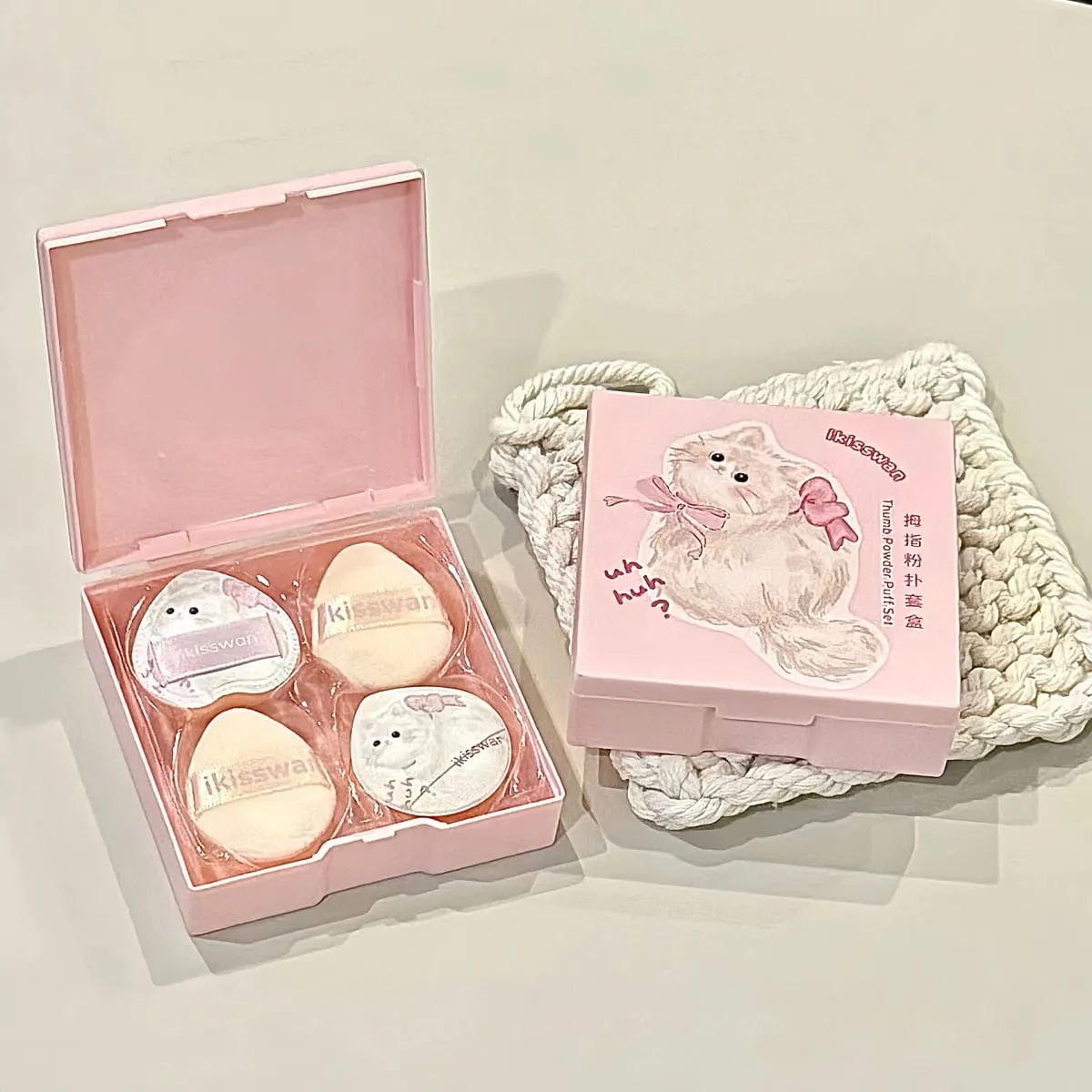 Cute Pink Mini Finger Puff Set with Box Facial Makeup Sponge Soft Velvet Mixed Beauty Makeup Puff Professional Makeup Tools 5pcs