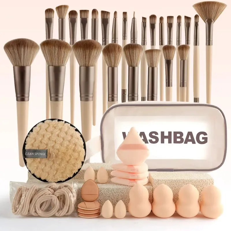 47Pcs Professional Makeup Brushes Set Beauty Tools Kit Portable Travel Cosmetic Bag Puff Toiletry Makeup Accessories Set