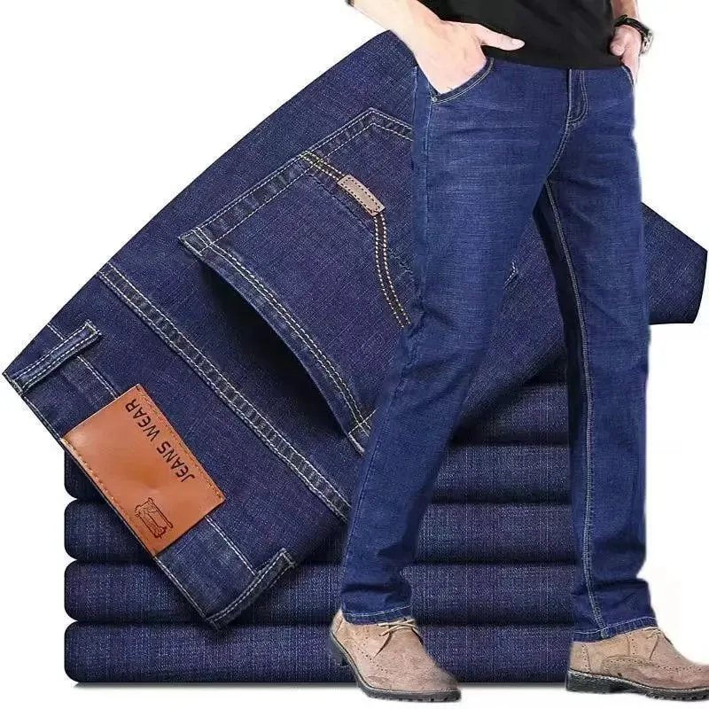 2025 New Autumn Classic Men's Fitted Stretch Jeans High-end Blue Black Casual All-Match Pants Straight Leg Men's Pants