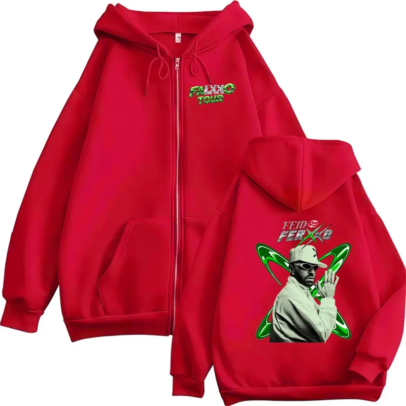Feid VS Ferxxo Falxo Tour 2026 Zipper Hoodie Men's Hip Hop Loose Fleece Pullover Sweatshirt Vintage Long Sleeve Jacket Hoodies