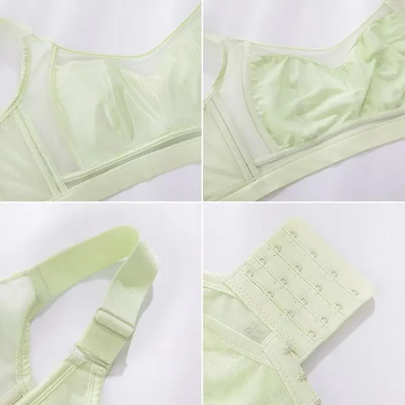 Women's plus Size Minimizer Bra Ultra-Thin Full Coverage Gathered Side Support Anti-Sagging Brassiere for Large Bust
