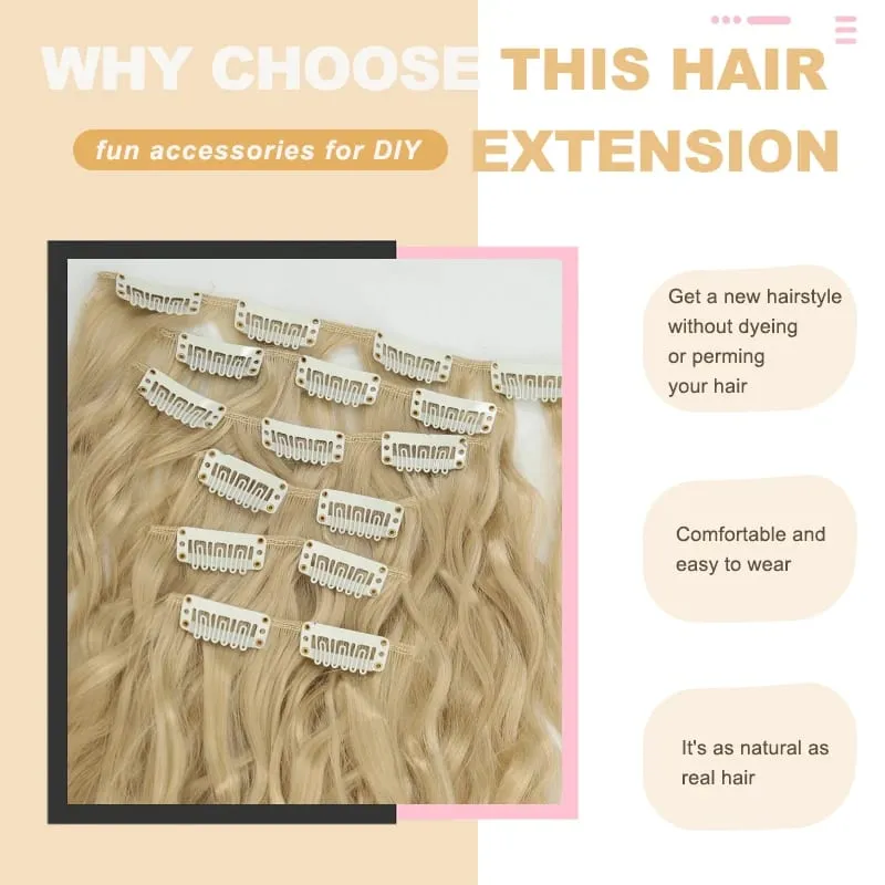 6PCS Clip In Hair Extensions 24" Black Brown Hair Extension Long Mermaid Waves Synthetic Clip On Hairpiece For Women