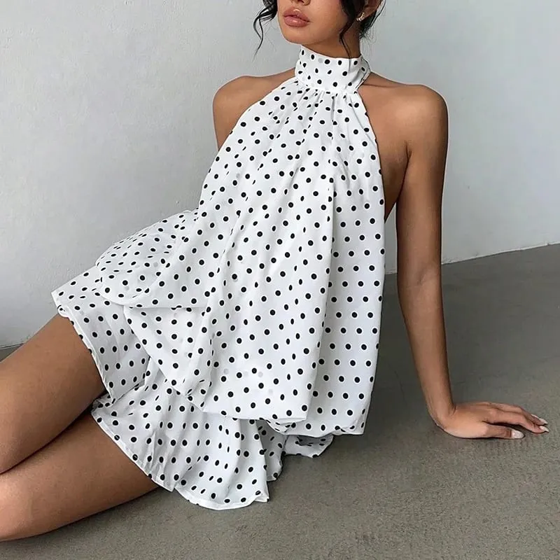 French Style Solid Color Halter Dress Women Sleeveless Off Shoulder Backless A Line Mini Dress Spicy Girl Beach Vacation Dresses