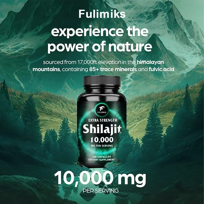 Fulimiks Shilajit 10000mg Caapsules with Pure Himalayan Extract & Fulvic Acid Support Daily Vitality Stamina Overall Health