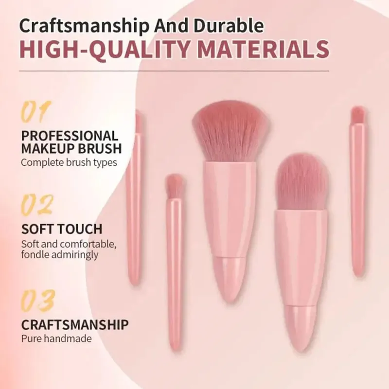 Malé štětce s kompletní funkcí Sada kosmetických štětců s pouzdrem a zrcátkem 5ks Cestovní sada štětců na make-up Mini Makeup — image 5