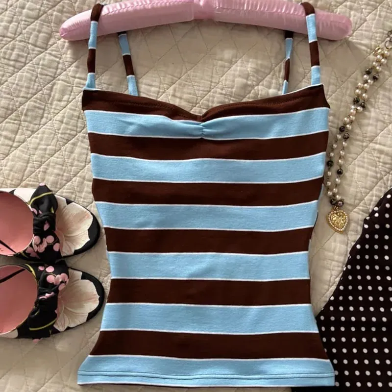Women's Sweetheart Neck Striped Cami Top Y2K Sleeveless Slim Fit Summer Tank Top for Going out
