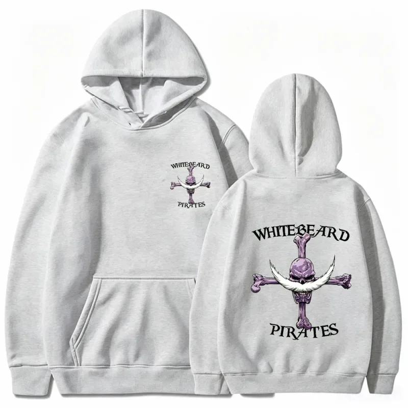One Piece Whitebeard Pirates Hoodie, Print Pullover Sweatshirt, Whitebeard Jolly Roger Anime Graphic Streetwear Hooded Top