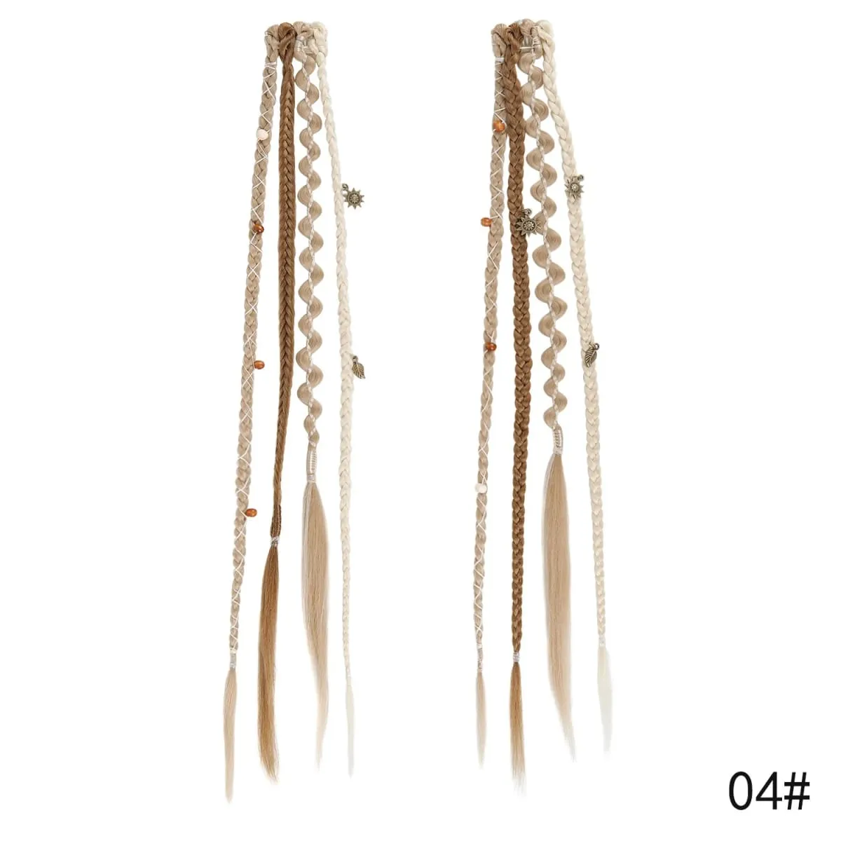 Clip in Braided Hair Extensions for Women Boho Dreadlock Clip in Braids with Beads 2pcs Handmade Synthetic Braided Hairpieces — image 11