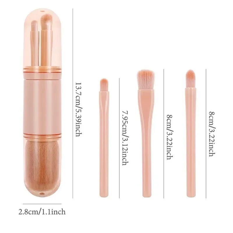4pcs/set 4 In 1 Telescopic Makeup Brush Portable Travel Makeup Brushes Set Eyeshadow Loose Powder Mini Makeup Brush Beauty Tools