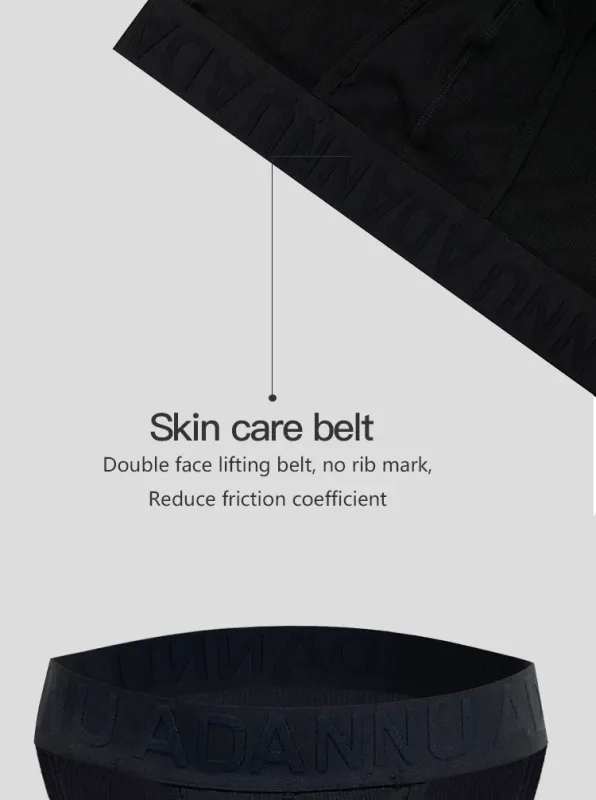 Men's Cotton Ribbed Skin-Friendly Bare Feel Convex Pouch Briefs, Embossed Letter Wide Waistband Slim Fit Underwear