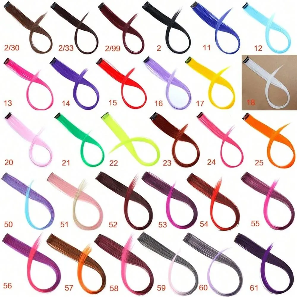 1PCS/Pack Synthetic Colored Party Highlights Clip in Hair Extensions for Girls Omber Colors Long Straight Hairpieces