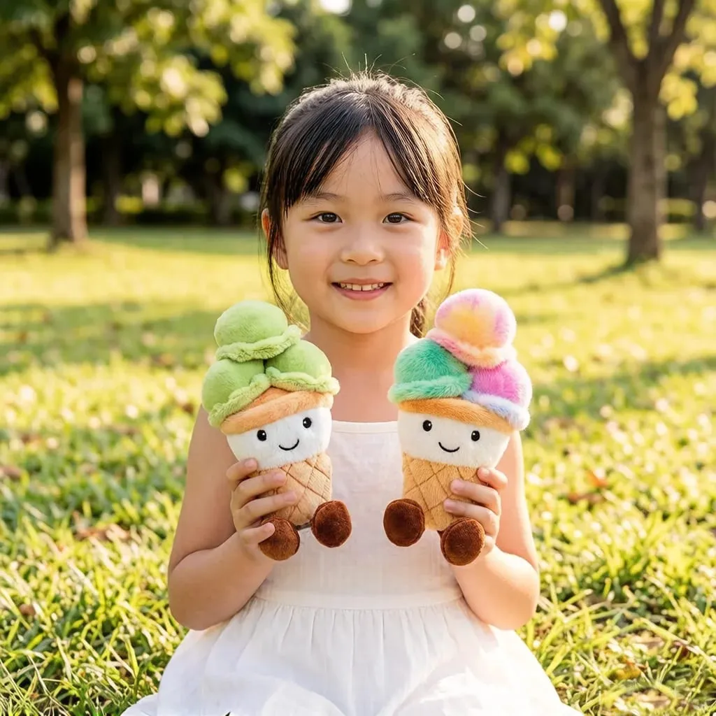 NEW Scoops Ice Cream Cone Plush Toy Stuffed Summer Snack Small Pillow Humanoid Smiling Face with Legs Kawaii Plushie Gift — image 2