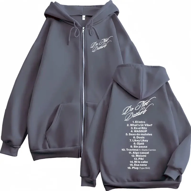 Rapper Young Miko Do Not Disturb Print Zipper Hoodies Fashion Hip Hop Zip Up Pullovers Men's Women's Casual Oversized Sweatshirt