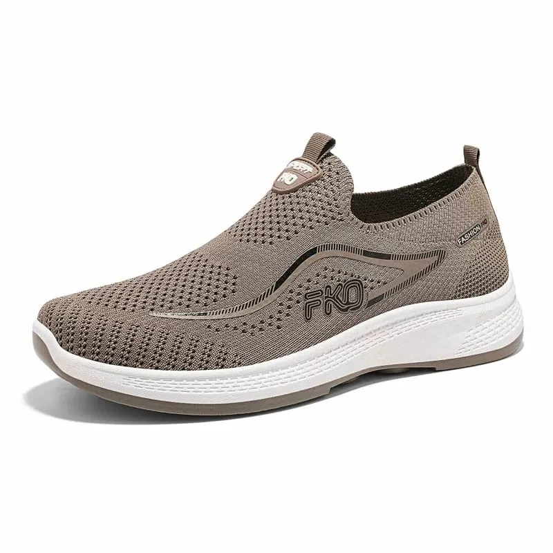 Men Slip‑on Flying Knit Sneakers Breathable Mesh Upper Lightweight Thick Sole Non‑slip Walking Casual Sports Shoes