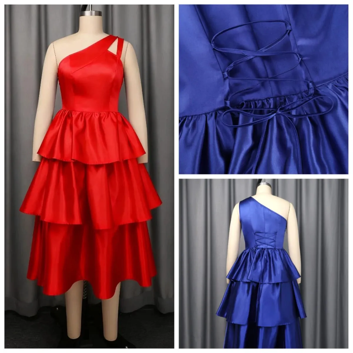 Women Elegant Shiny One Shoulder Ruffle Layered Christmas Party Dresses Date Out Birthday Wedding Guest Event Occasion Gowns New — image 5