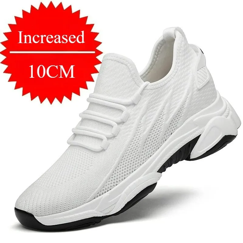 Zapatos de hombre, zapatillas de deporte con aumento de altura de 10cm, zapatos informales transpirables para exteriores, zapatos con cordones para correr para hombre, zapatos de malla con suela suave y elevador