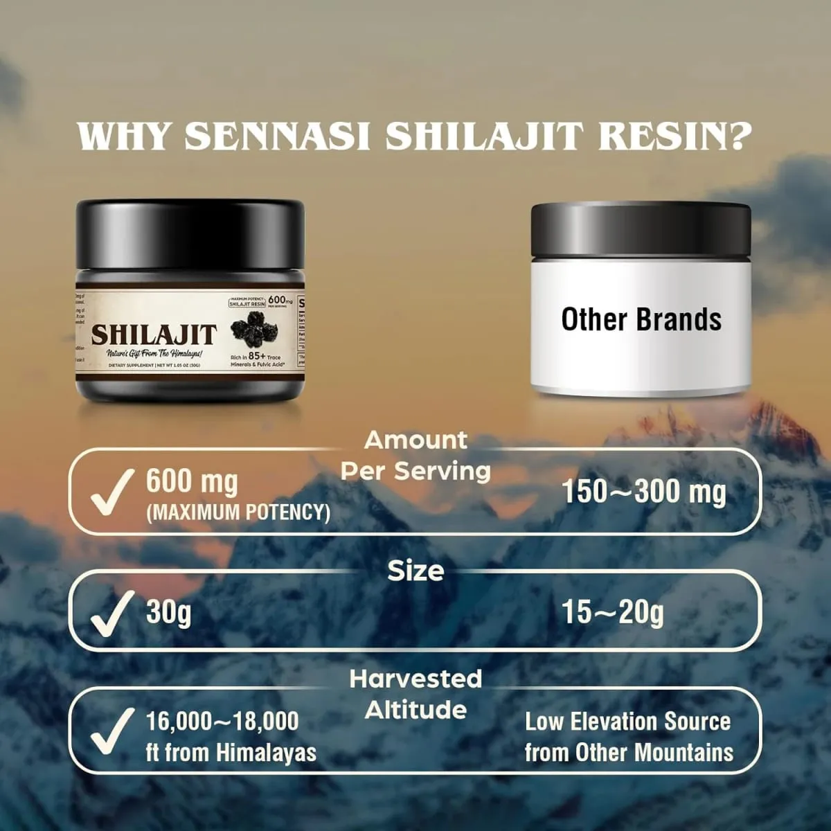 Shilajit Pure Himalayan Organic Shilajit Resin - 600mg Maximum Potency Natural Organic Shilajit Resin with 85+