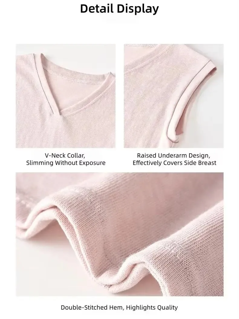 Solid-Color Cotton V-Neck Base Layer Tank Top Women's Soft Breathable Sleeveless Top Outerwear