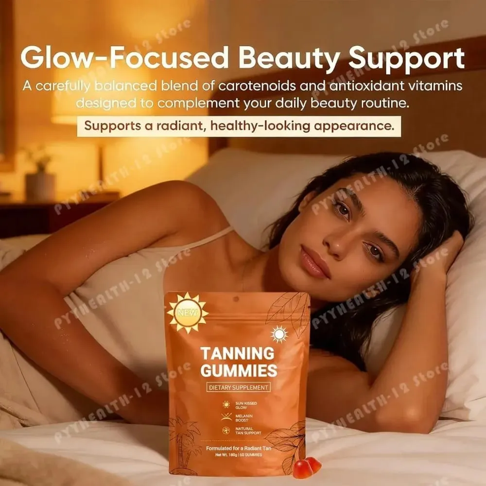 Tanning Gummies for Women Sunless Bronzing Glow Support Vegan Sugar-Free Non-GMO Astaxanthin & Lycopene 60 Count