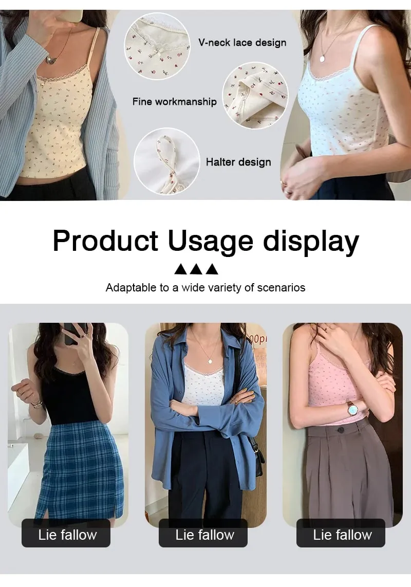 Original 100% Cotton Women's Short Knit Vest Printed Slim Fit Sexy Exposed Navel Lace Border Bow Sleeveless Lady Elastic Vests
