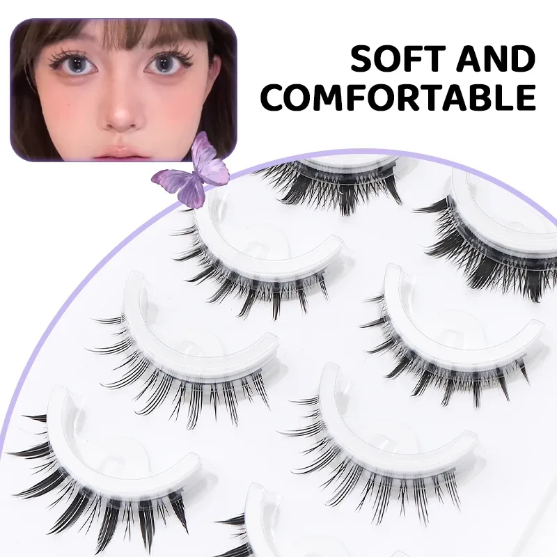 5 pares de cílios postiços autoadesivos estilo misto mangá, sem cola, reutilizáveis, cílios naturais para maquiagem diária dos olhos — image 7