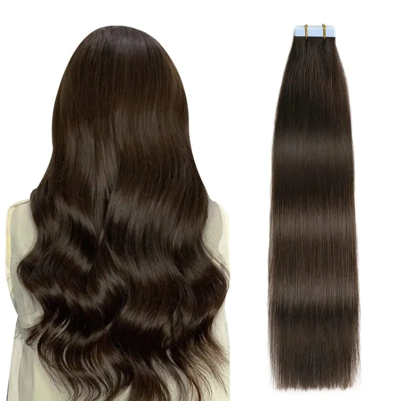 Red Color 20Pcs Tape-In Hair Extensions 100% Remy Human Hair Straight Highlight Color for Women Add Hair Length And Volume 50g