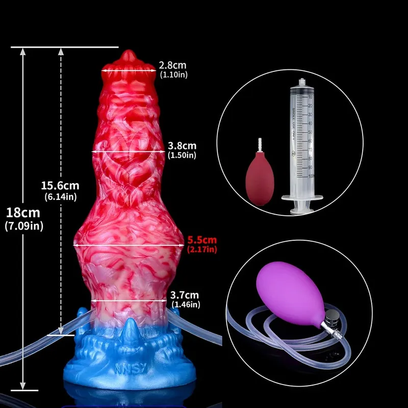Kæmpe knude sprøjtende-oppustelig dildo med stærk sugekop Silikone oppustet analstik træner Begynder sexlegetøj til kvinder mænd