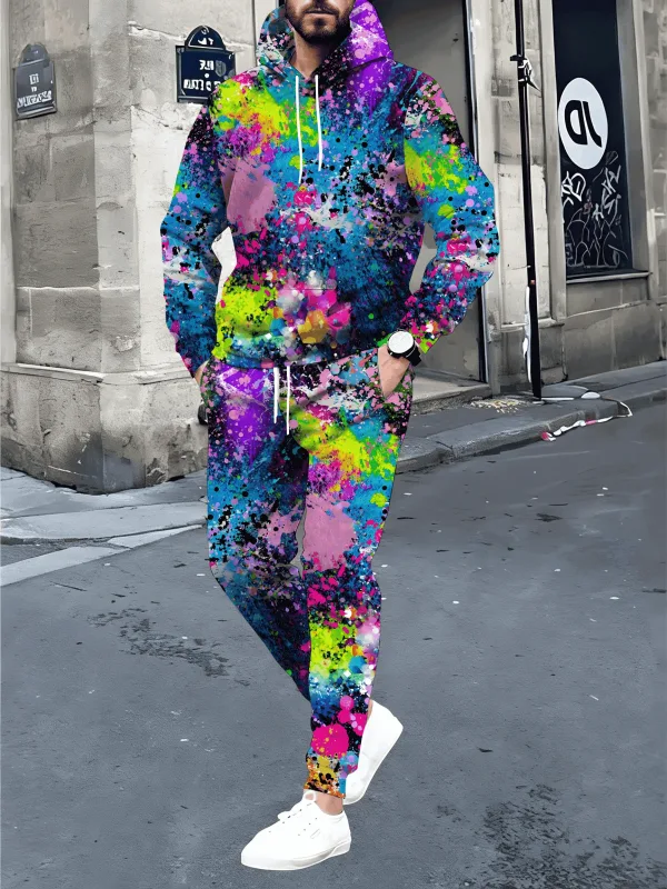 Color Graffiti 3D Printed Hoodie Suit Autumn Men Sweatshirts Sweatpants Casual Fashion Two Piece Tracksuit Set Men's Clothing