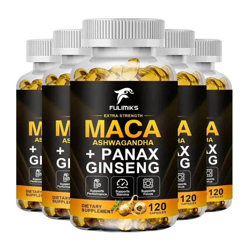 Triple Maca Blend with Ginseng & Ashwagandha Supplement Supports Reproductive Health Hormonal Balance Muscle & Stress Relief