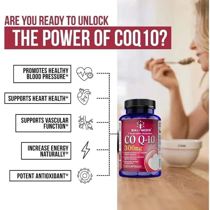 120 Capsules de Coenzyme Q10 fournissent de l'énergie, des vitamines, des aliments de santé, organiques, taux d'absorption Ultra-élevé, COQ10 aide à la santé du sang — image 5