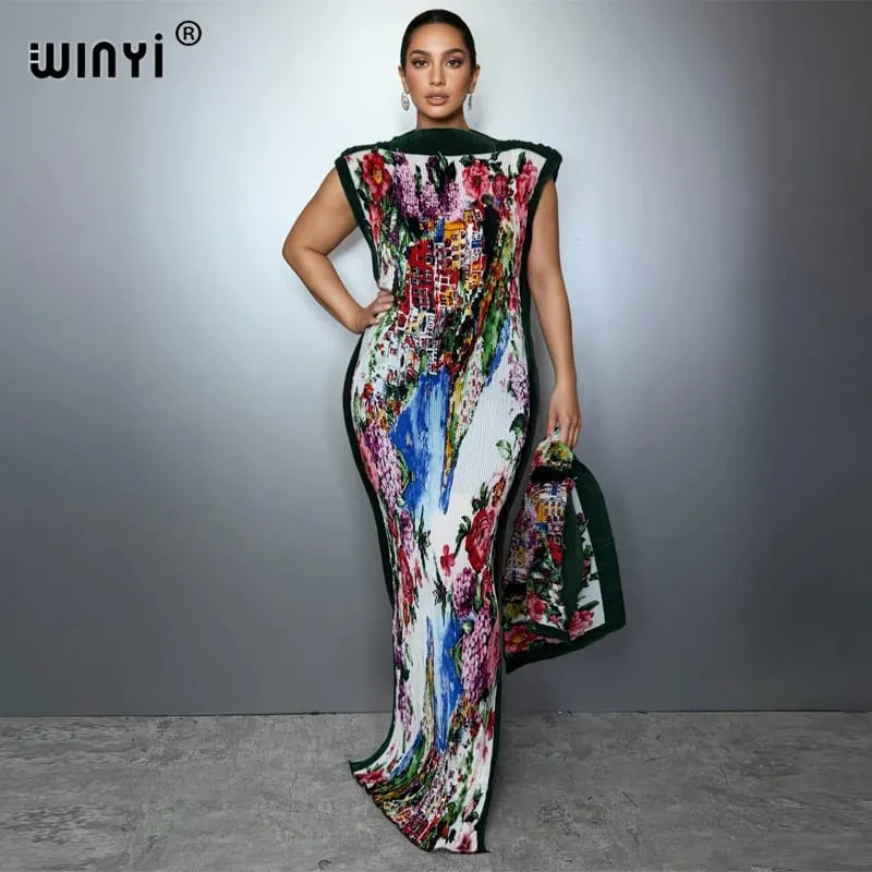 Plisované elastické tenké šaty dámské zmačkaný design Plisované luxusní muslimské společenské šaty Abaya Poncho pro ženy Plážové oblečení Kaftan