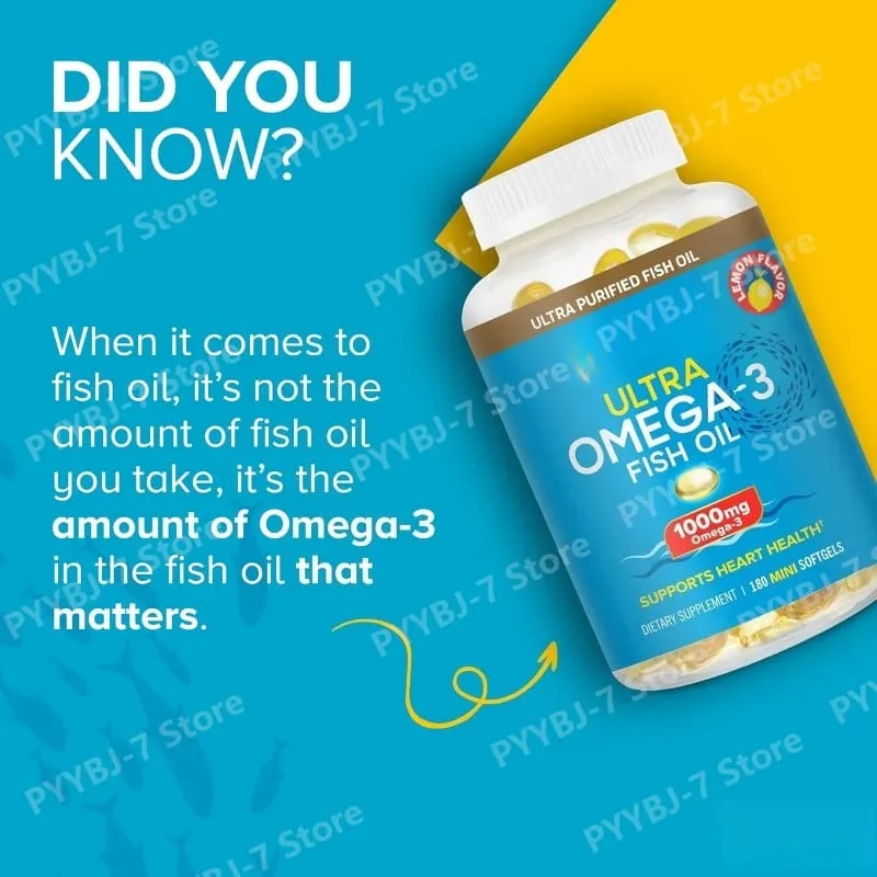 Fish Oil Omega 3 Mini Softgels 1000mg EPA + DHA Ultra Pure Supplements Heart Health Support Easy To Swallow Minis 180 Count — image 5