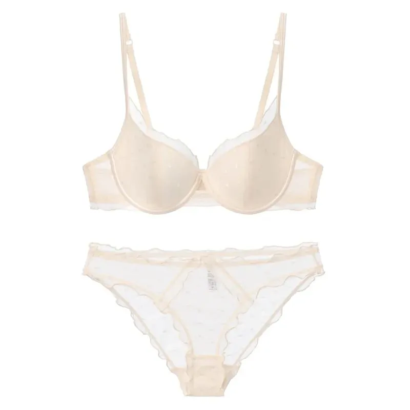 French Lace Polka Dot Bra Two-Piece Set Small Chest Gathering and Lifting Anti-Sagging Side Breast Collecting Lingerie Set — image 3