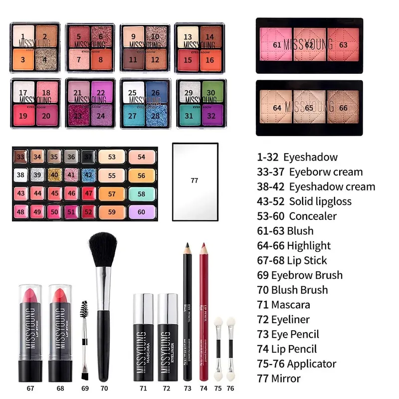 Makeup Gift Set for Women Full Kit All in One Make Up Eyebrow Powder Lipstick Lip Gloss Brush Shimmer Glitter Eye Shadow Palette