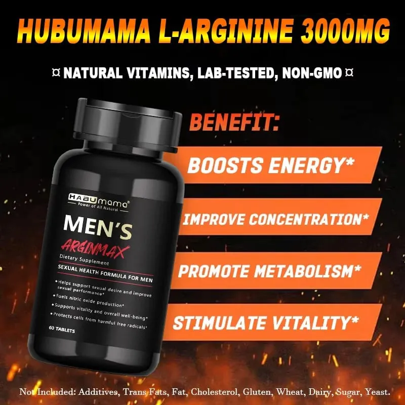 L-Arginine Male Enhancing อาหารเสริมเพื่อประสิทธิภาพความอดทนและความแข็งแรงของกล้ามเนื้อและความอดทน Non-GMO 60 เม็ด