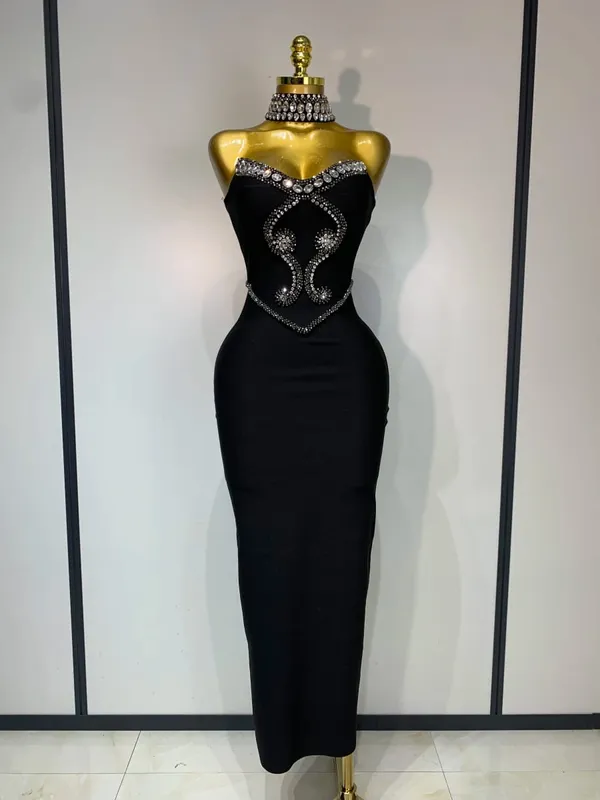 High Quality Strapless Beading With Necklace Bandage Dress Celebrity Elegant Evening Party Fancy Club Birthday Dresses — image 7