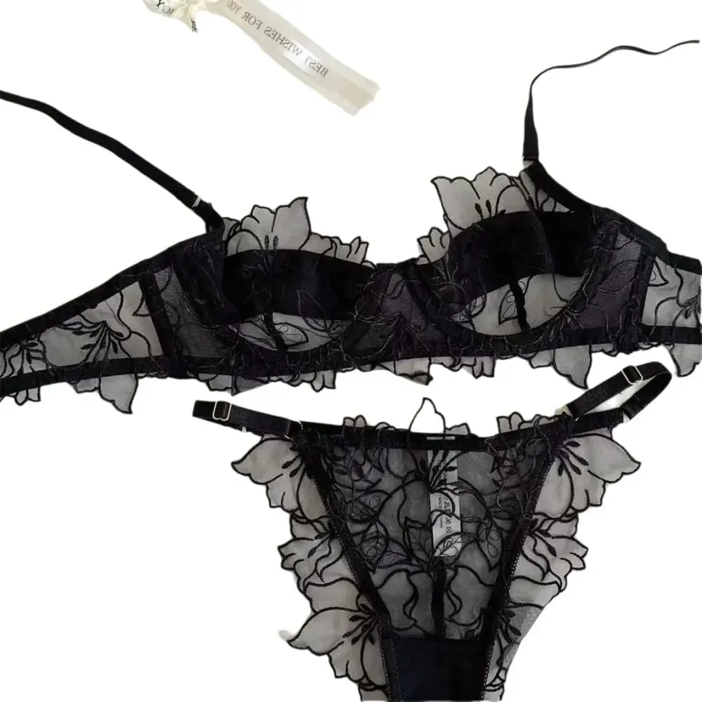 Sexy Lace Lightweight Bra Set Soft Underwire for Lift and Support Prevents Sagging Exquisite Embroidered Lingerie Two-Piece Set