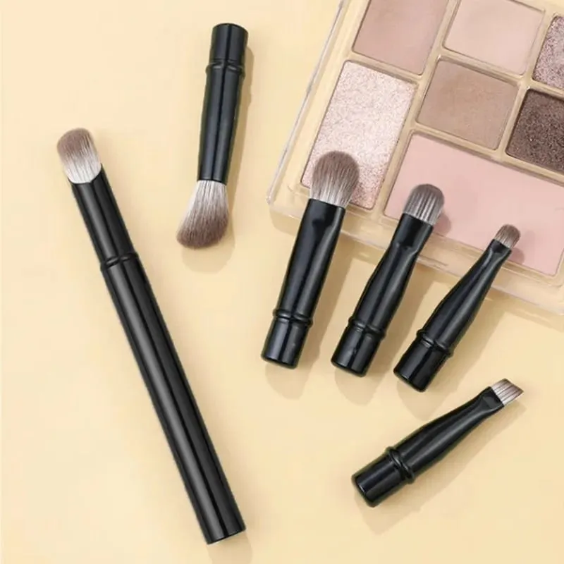 6pcs Portable Mini Makeup Brush Set with Detachable Travel Contour Concealer Brush Eyeshadow Brush and Double-ended Makeup Brush