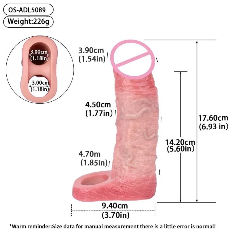 7.2in Realistic Penis Sleeve Reusable Penis Sleeve with Cock Ring Silicone Penis Enlarger Sleeve Male Adult Sex Toy for Men