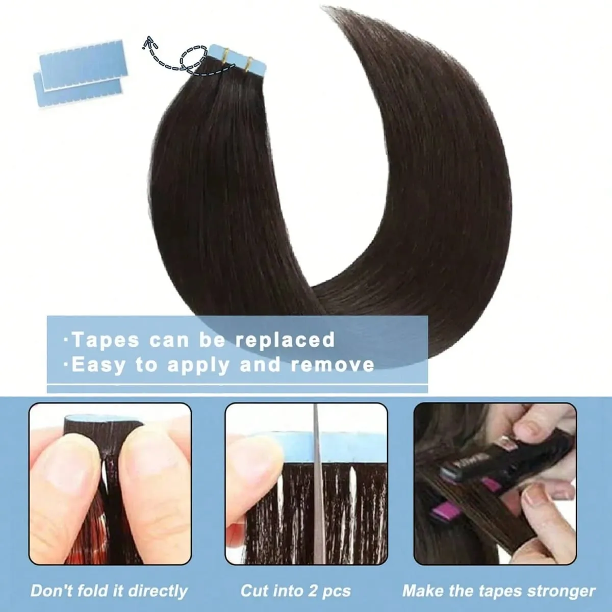 Jessie's Wig #1B Color 20pcs Straight Tape In Human Hair Extension Skin Weft Adhesive Glue On Salon Quality for Woman