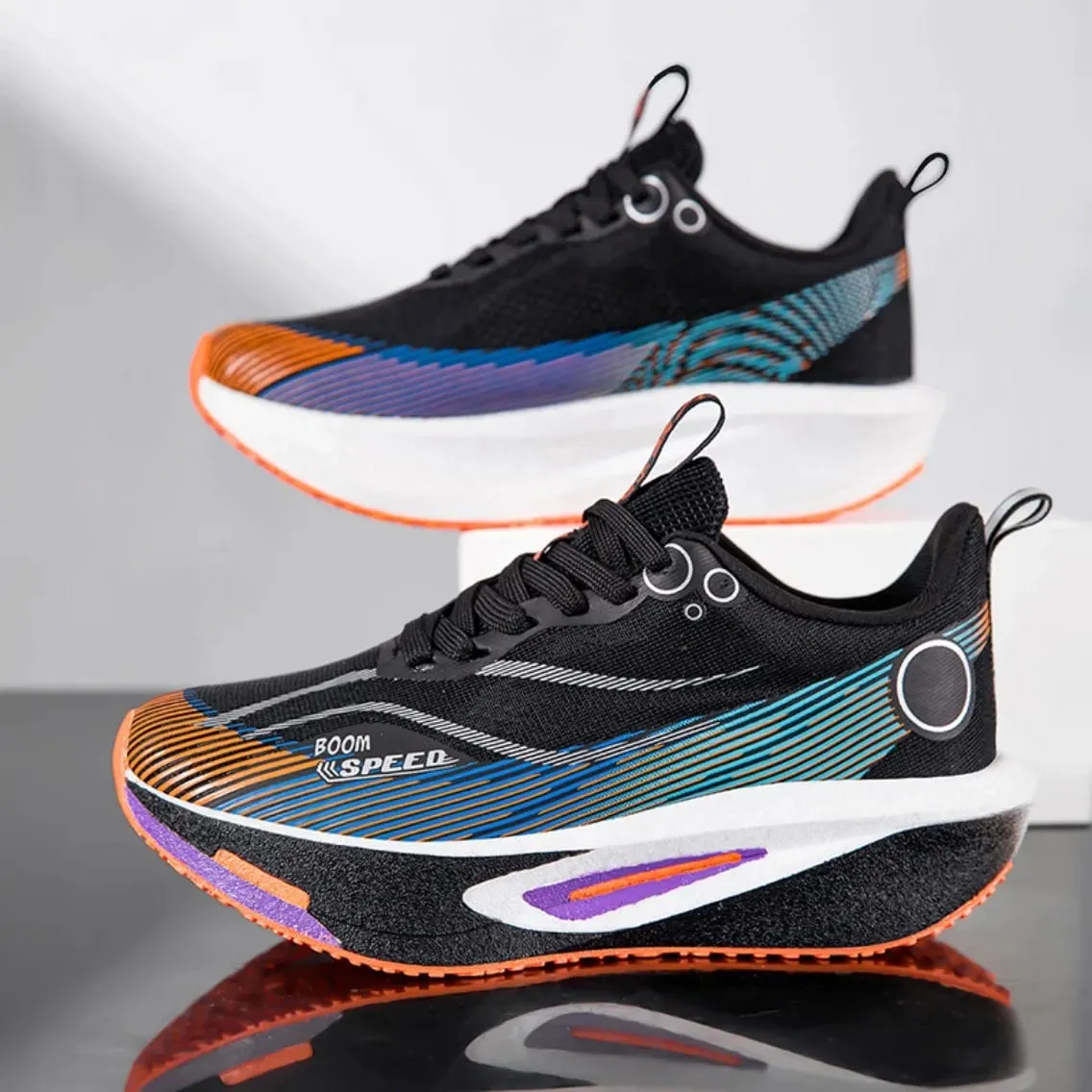 Men Marathon Running Shoes Carbon Plate Sports Sneakers Breathable Lightweight Mesh Comfortable Nonslip Athletic Shoes Unisex