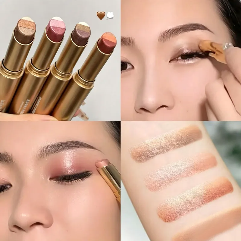 1 Set Three Color Gradient Eye Shadow Makeup Stick Waterproof and Sweat Proof Easy To Smudge Pearlescent Fine Shiny Eye Shadow