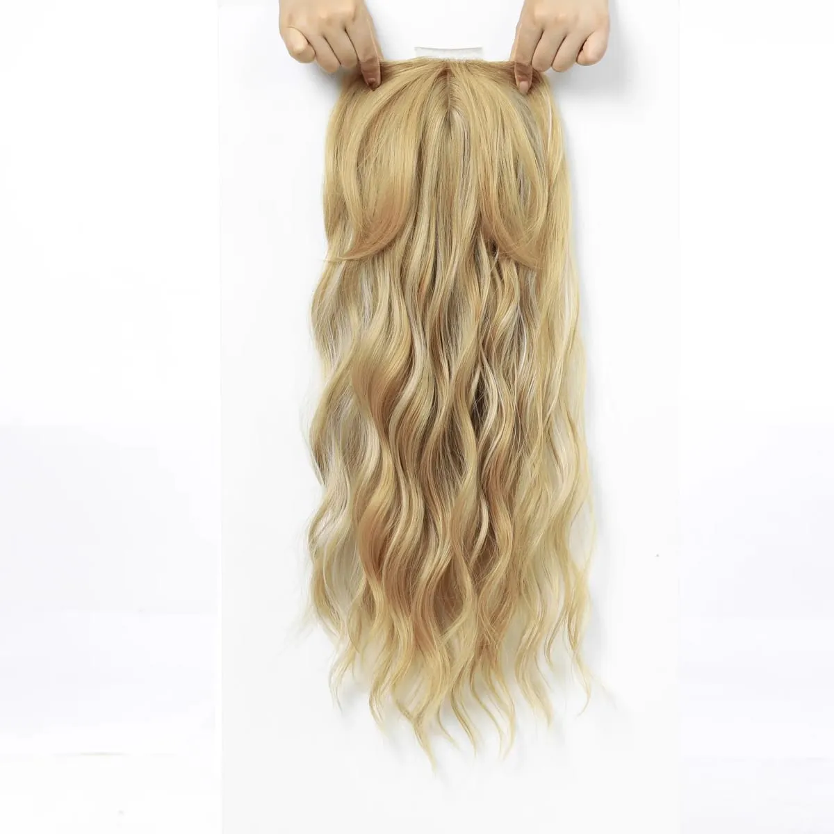 20 Inch Synthetic Long Wave Hair Topper Lace Base Hairpiece Clip on Top Hair for Women Cover Thinning Hair Breathable Wig Piece