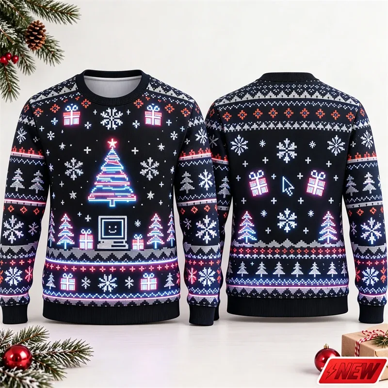 Fashion Ugly Christmas Fake Sweater Men Merry Christmas Sweatshirts 3D Print Funny Computer Message Graphic Sweatshirt Unisex