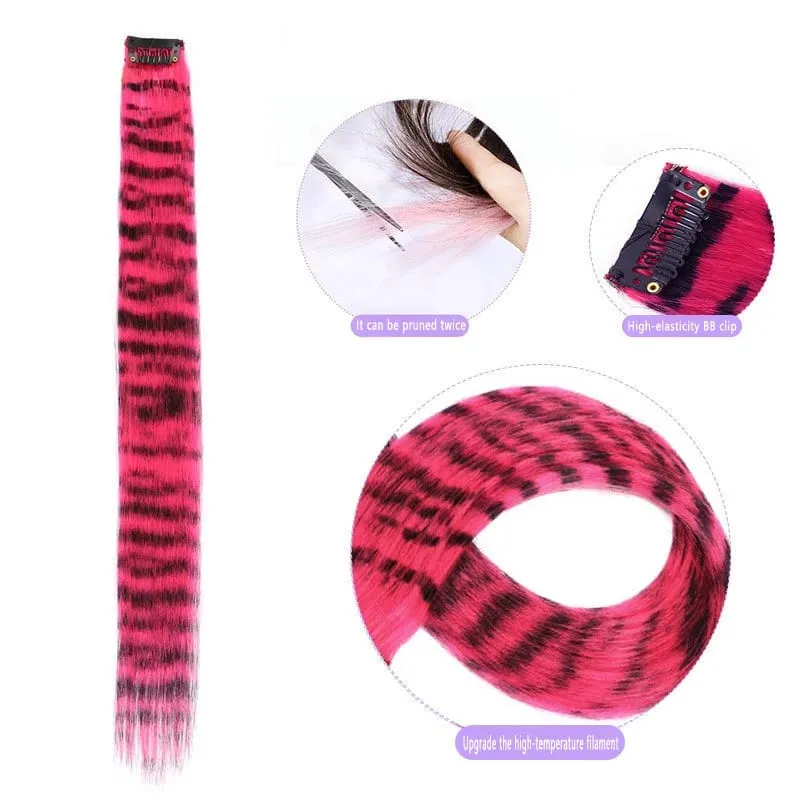 Wig Colored Synthetic Hair Extensions One Card Invisible and Traceless Leopard Print Hanging Ear Dye Long Straight Hair Extensio