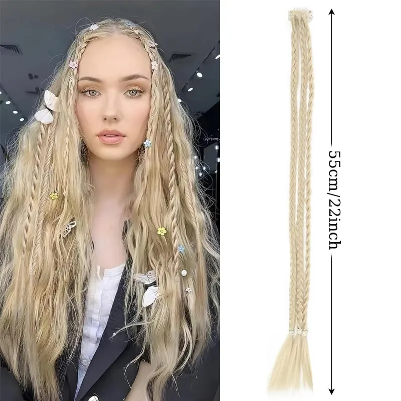 1Pc Clip in Braid Hair Extensions Wig 22inch Synthetic Braided Hairpiece 3 Braids on One Clip for Women Daily Costume Party Use — image 10