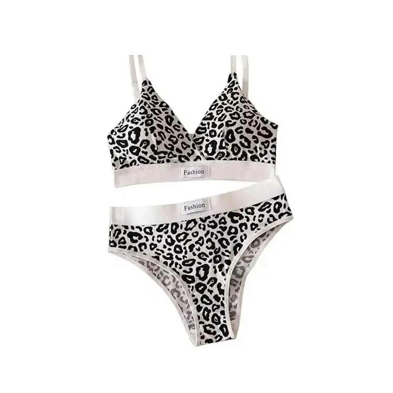 1/2/3set Women V-Neck Bra And Panties Set Low Waist Panties Female Sexy Lingerie Set Leopard Print Cotton Bra Sport Underwear