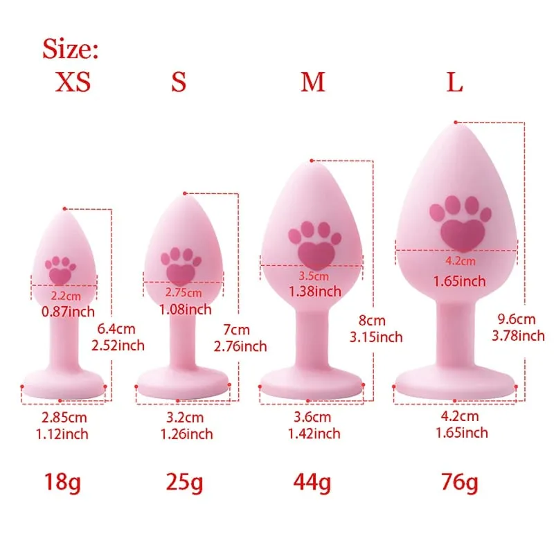 Pink Silicone Anal Plug for Woman 4 Sizes Cat Paw Pattern Smooth Surface Butt Plug Crystal Base Sex Toys For Woman Anal Dildo