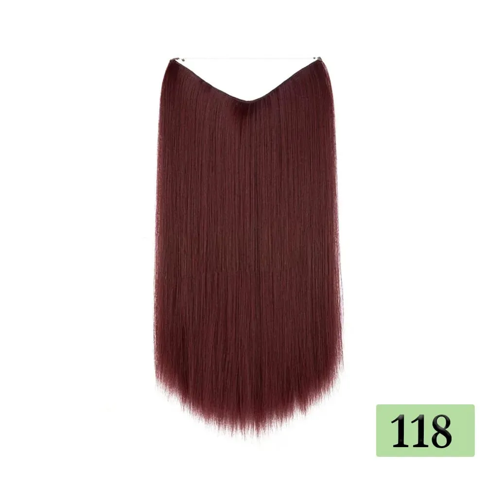 22" Long Straight Invisible Halo Hair Extensions 120g/pc 27-613 Blonde Synthetic Fish Hair Pieces Ombre Brown Wire Clip In Hair